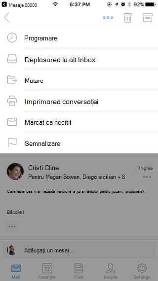 Acționarea asupra unui mesaj