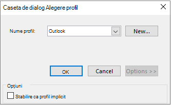 Acceptați setarea implicită Outlook în caseta de dialog Alegere profil