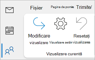 Captură de ecran cu Setări vizualizare pe panglica clasică Outlook