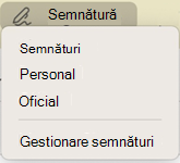 Opțiunea Semnătură din Outlook pentru Mac în mesaj