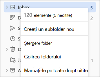 Captură de ecran afișând meniul atunci când faceți clic dreapta pe un folder