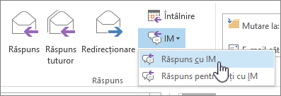Grupul Răspuns cu lista verticală IM deschisă și Răspuns cu IM evidențiat