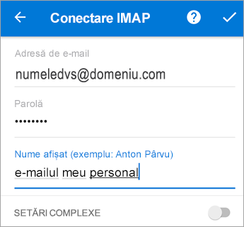 Introduceți parola dvs. și orice setări de server care sunt necesare.