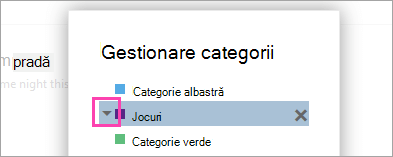 Captură de ecran a săgeții de lângă o categorie