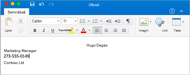 Se afișează Editorul de semnături