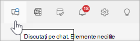 Captură de ecran a antetului Outlook cu chatul Teams selectat