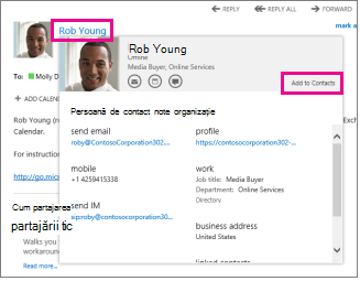 Adăugați o persoană de contact din cartea de vizită