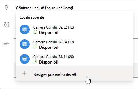 O captură de ecran a meniului Locații sugerate
