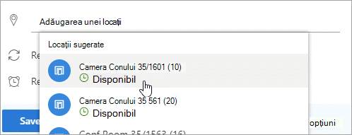 O captură de ecran a meniului de locații sugerate