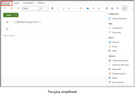 Vizualizarea Outlook pe web.