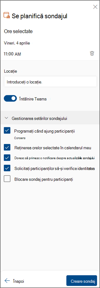Captură de ecran a următorilor pași ai sondajului de planificare