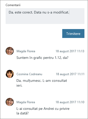 Adăugarea unui comentariu nou la o activitate