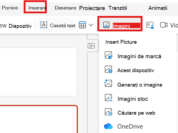 Captură de ecran care arată cum să inserați o imagine