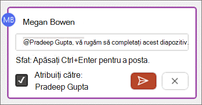 Caseta de selectare Atribuiți la în corpul comentariului.