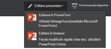Editați Prezentare pentru a alege editarea în browser