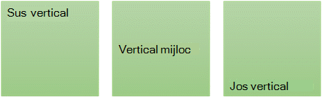 Trei opțiuni de aliniere verticală a textului: sus, mijloc și jos