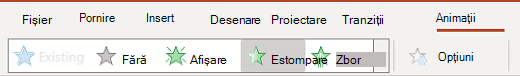 Panoul Animații din PowerPoint pentru web.