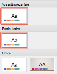 Afișează o temă nouă în grupul Particularizat