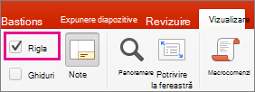 Caseta de selectare Riglă pe fila Vizualizare