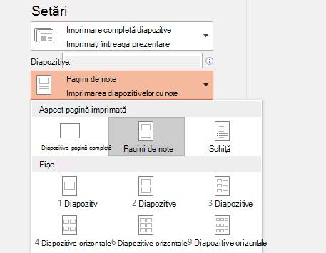 captură de ecran a opțiunea de imprimare note