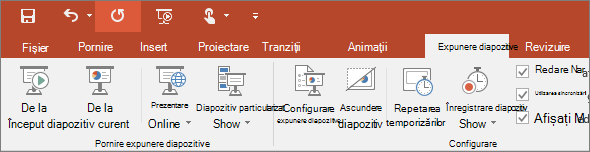 Afișează fila Expunere de diapozitive pe panglica din PowerPoint