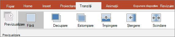 Fila Tranziții pe Panglica din PowerPoint