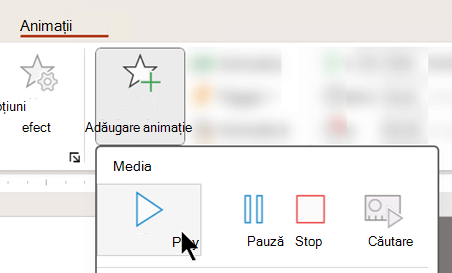 Captură de ecran care arată că puteți începe redarea audio după o întârziere, utilizând opțiunile de animație.