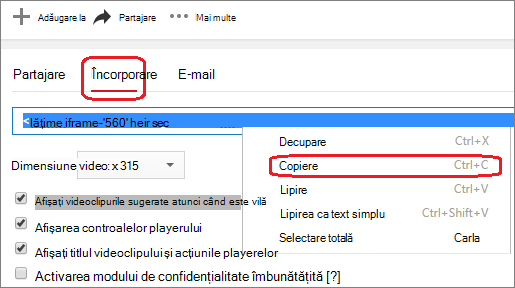 Copierea codului de încorporare iFrame