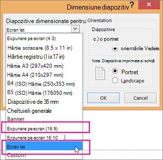 Ecran lat sau Expunere pe ecran (16:9)