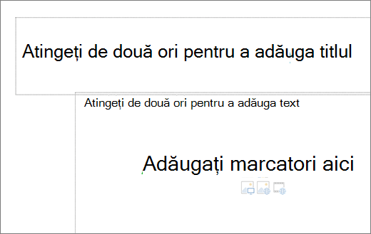 Imagine cu o casetă de titlu goală și cu o casetă text goală, pentru a arăta unde vor funcționa marcatorii.