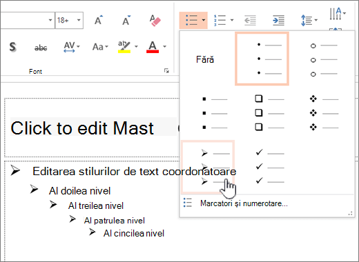 Setarea marcatorului implicit pentru toate nivelurile