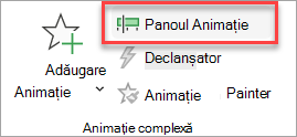 Unde se află comutatorul Panou animație în fila Animații.