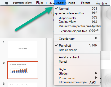 Meniul Vizualizare din PowerPoint
