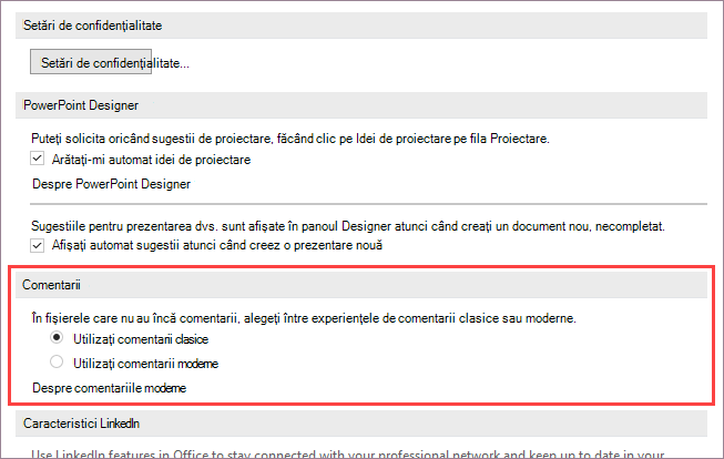 Opțiuni pentru comentariile moderne