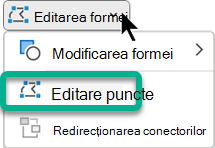 Meniul Editare puncte este disponibil pe fila Formatare formă atunci când este selectată o formă în PowerPoint.