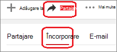Faceți clic pe Partajare, apoi pe Încorporare