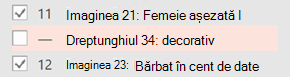 Captură de ecran afișând după ce elementul este marcat ca decorativ, avertismentul este eliminat.