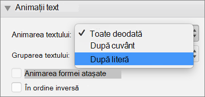 Selectați opțiunea După scrisoare