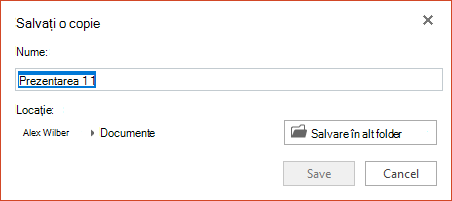Caseta de dialog Salvați o copie din PowerPoint Online