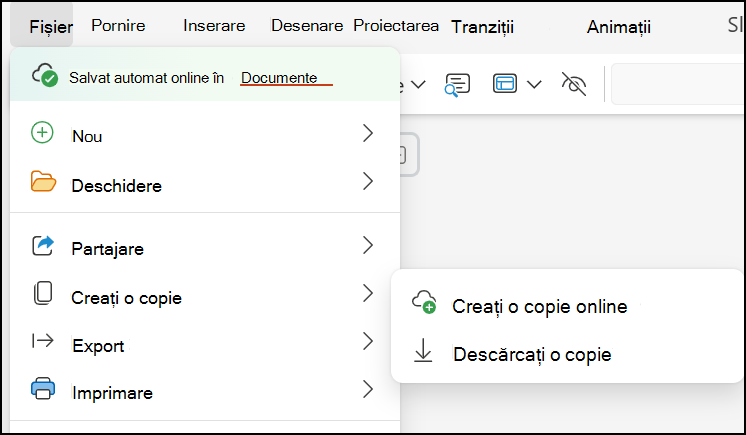 Utilizarea Descărcarei copie pentru a salva prezentarea pe computer