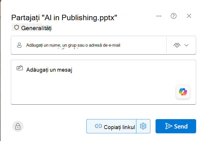 Captură de ecran a opțiunii Doar vizualizare, care le permite altor persoane doar să vizualizeze fișierul