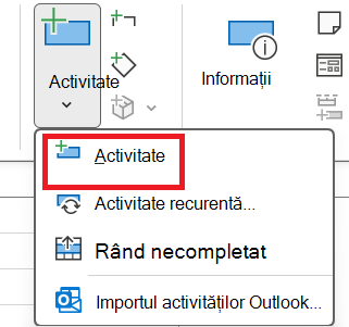 Imaginea butonului Activitate în grupul Inserare de pe fila Activitate.