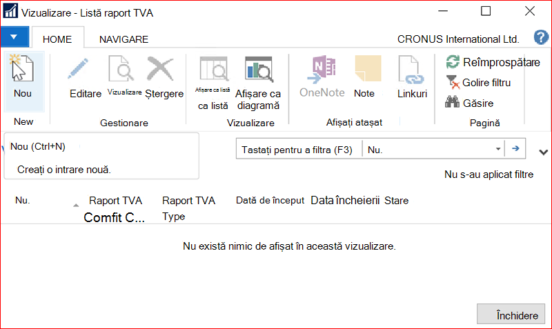 Captură de ecran pentru fereastra Listă raport TVA
