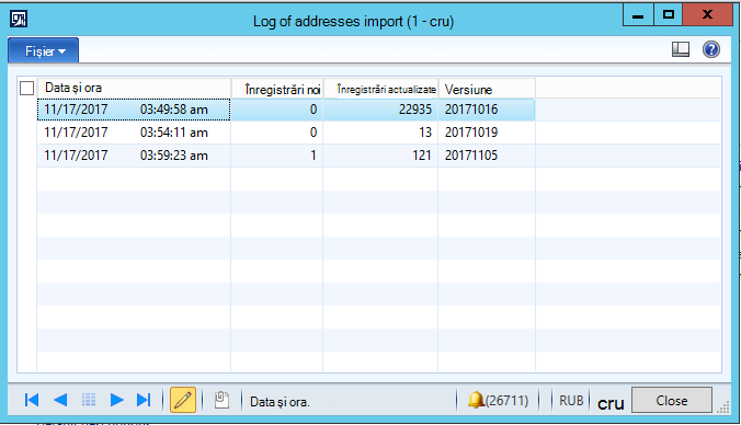 Import din FIAS - jurnal de statistici
