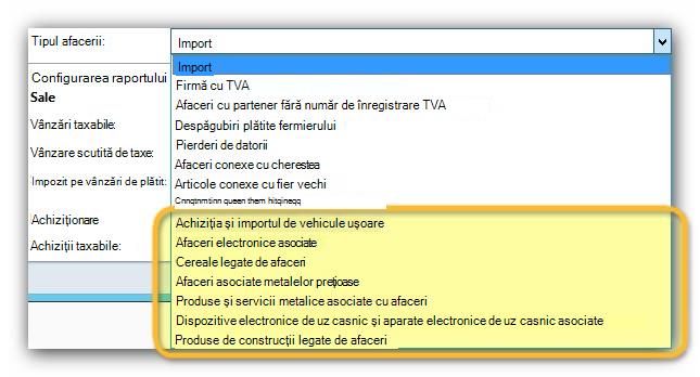 Aceste imagini arată tipurile nou adăugate în câmpul Tip de firmă.