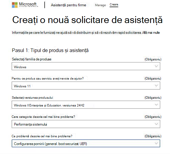 Creați o nouă solicitare de asistență