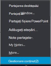 Present menu showing Manage Content option