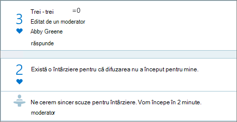 Vizualizări pentru moderatori în panoul Întrebări&și răspunsuri