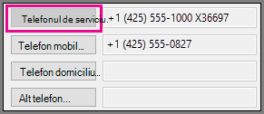 Numărul de telefon de la birou este estompat.