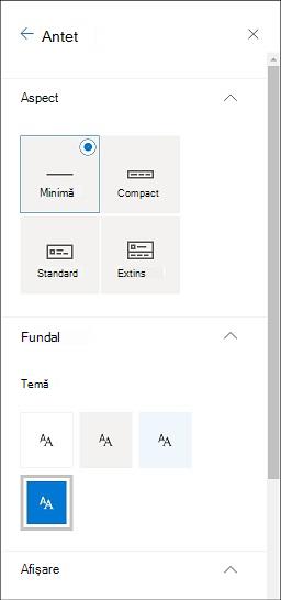 Modificarea aspectului antetului